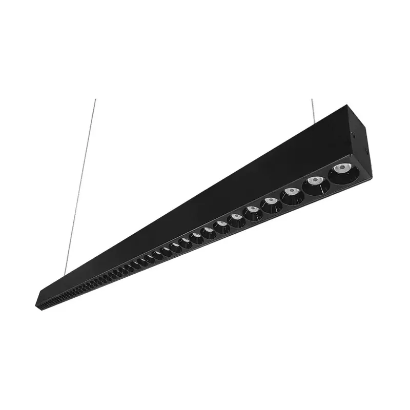 Decorativo colgante LED lineal con óptica 30° aluminio negro interior IP20 40W 4000LM 1.2M blanco frio 6500K