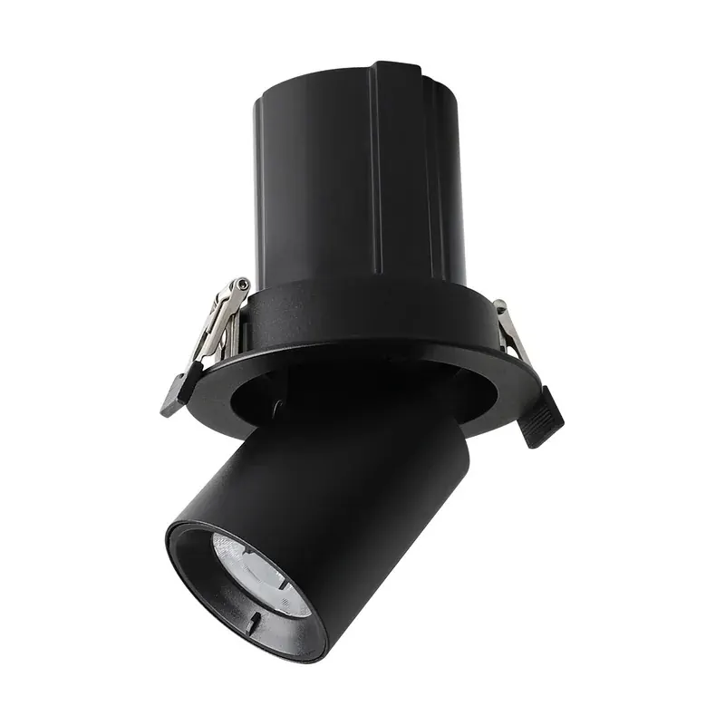 Luminaria empotrable techo aro + cilindro dirigible inclinación 85° + rotación manual 350° aluminio negro 10W interior IP20 blanco cálido