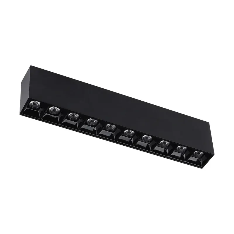Luminaria lineal sobreponer en techo color negro con óptica 20W 3000K blanco cálido