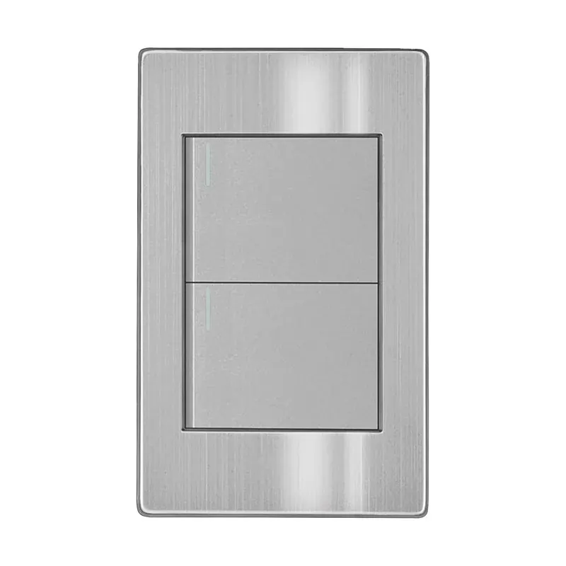 Placa gris apagador de 2 interruptores 3 vias 127/250VCA acero inoxidable 77X124MM