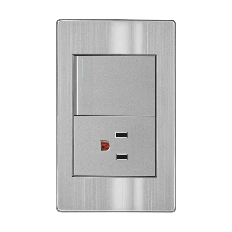 Placa gris contacto sencillo y apagador de 1 interruptor 3 vias 127/250VCA acero inoxidable 77X124MM