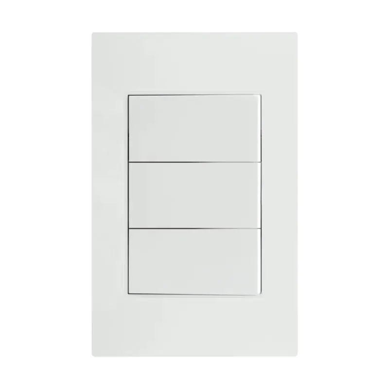 Placa blanca apagador de 3 interruptores 3 vias 127/250VCA policarbonato 75X118MM