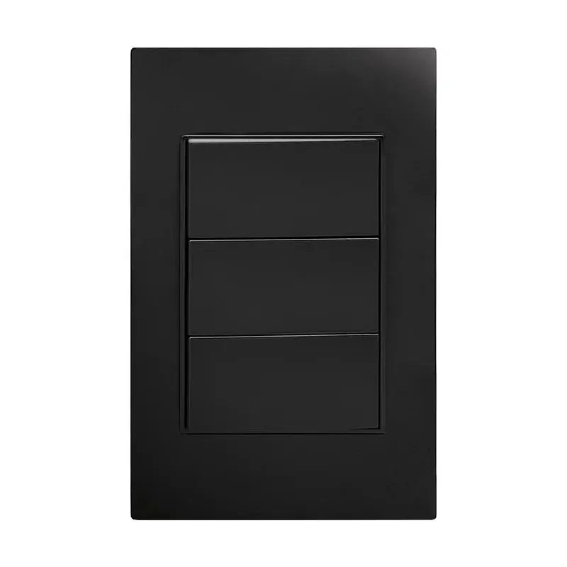 Placa negra apagador de 3 interruptores 3 vias 127/250VCA policarbonato 77X124MM