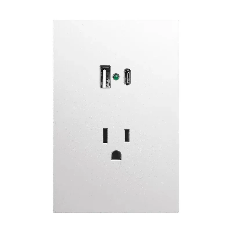 Placa blanco mate luxury contacto sencillo 127/250VCA y convertidor de voltaje doble USB (tipo a y c) 5VCD 2.1A plástico ABS 74X117MM skin feel