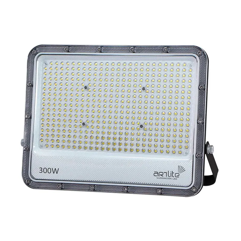Reflector LED SMD profesional slim 300W 39000LM eficiencia 130LM/W optica 90G 90-277VCA exterior IP66 blanco frío 6500K