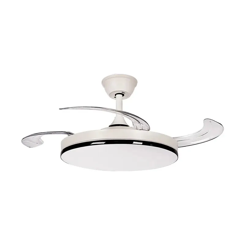 Ventilador retractil LED 36W de techo 4 aspas de 42 pulgadas motor DC con control remoto aluminio y PC color blanco 6 velocidades y CCT blanco frío neutro y calido