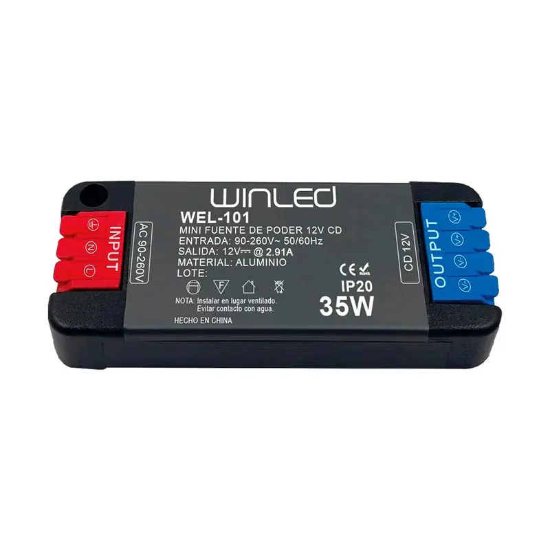 Mini fuente de poder 35W 86x34x15mm 12VCD 3.3A IP20 interior