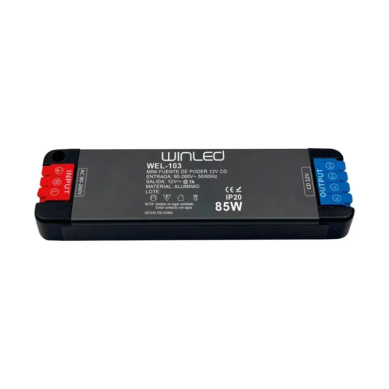 Mini fuente de poder 85W 125x34x15mm 12VCD 8.3A IP20 interior