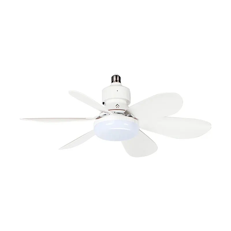 Lámpara ventilador LED de techo 6 aspas desmontables 45W base E26/E27 con control remoto 20.5 pulgadas plastico color blanco y mica opalina CCT blanco frío, neutro y cálido