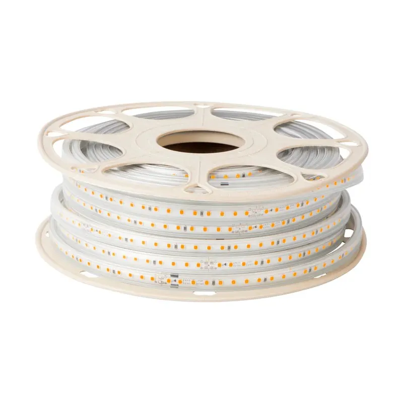 Manguera doble LED 120PZ/M SMD2835 rollo 25M 150W 127VCA exterior IP65 amarillo