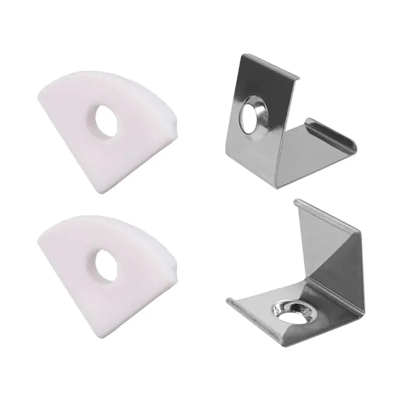 Kit de instalación para perfil aluminio triangular esquinero con óptica WPE-103 incluye 10 tapas de plástico y 10 clips de aluminio