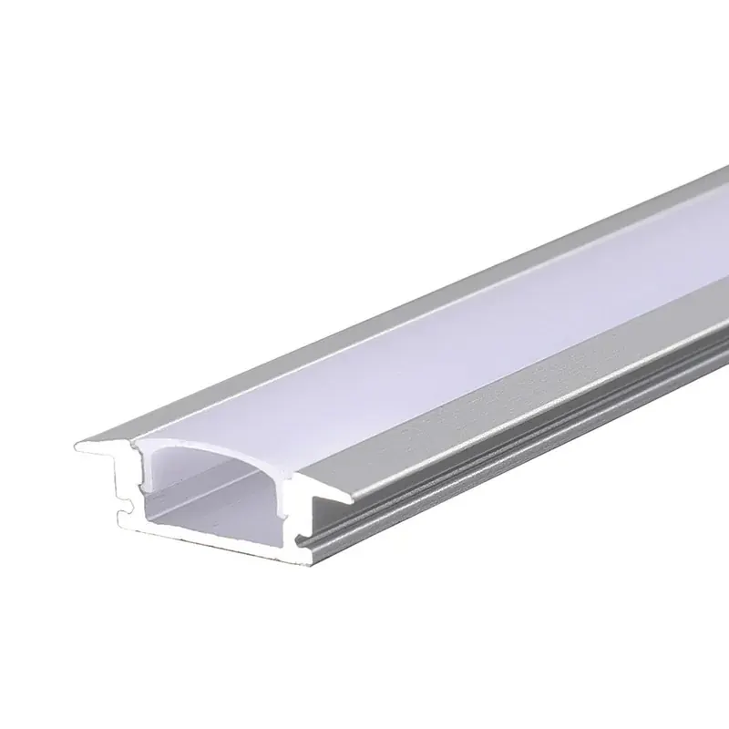 Perfil de aluminio borde visible anonizado rectangular slim empotrable con cubierta PC opalina para tira LED COB