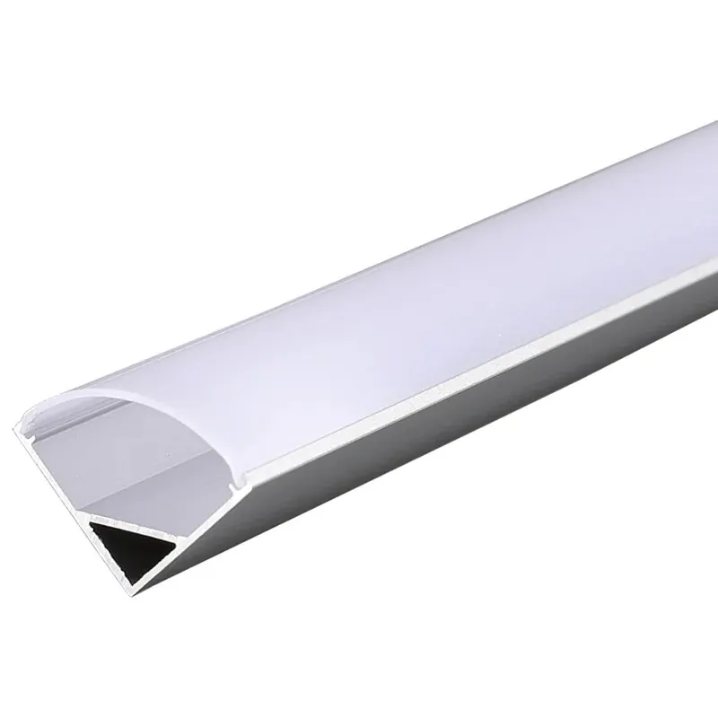 Perfil de aluminio anonizado esquinero con óptica en cubierta PC opalina para tira LED COB