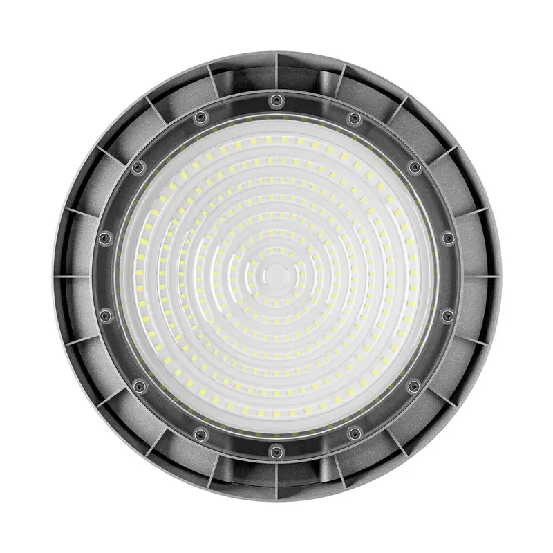 Campana industrial LED 200W 26,000LM 100-277VCA aluminio negro IP65 exterior blanco frío 6500K