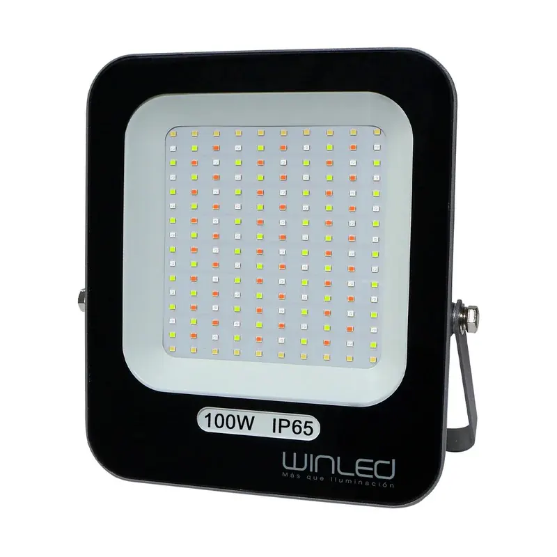Reflector LED SMD RGB 100W 90-277VCA exterior IP65 con control remoto